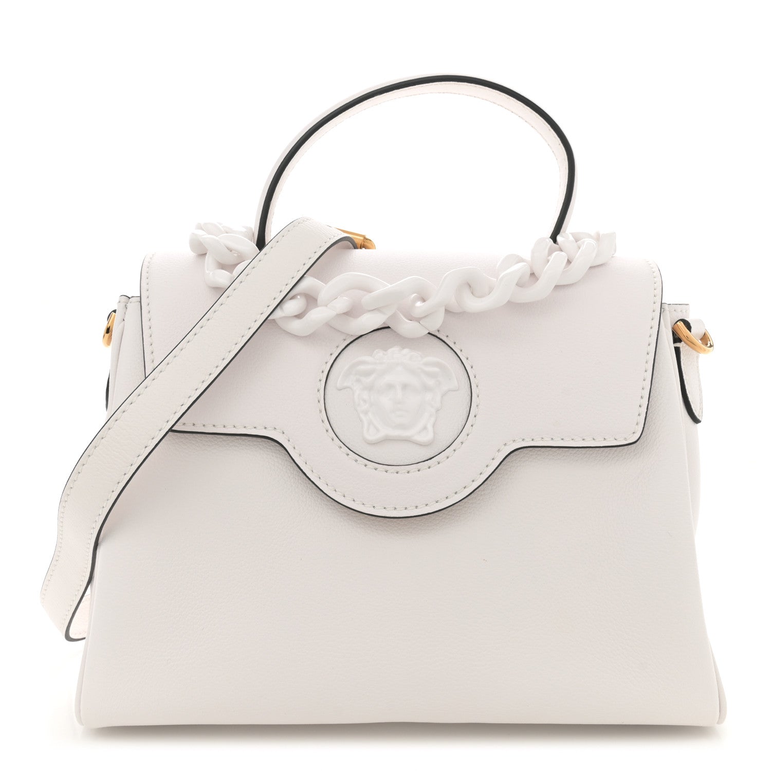 Versace Calfskin Medium La Medusa Top Handle Handbag Optical White 1 of 10
