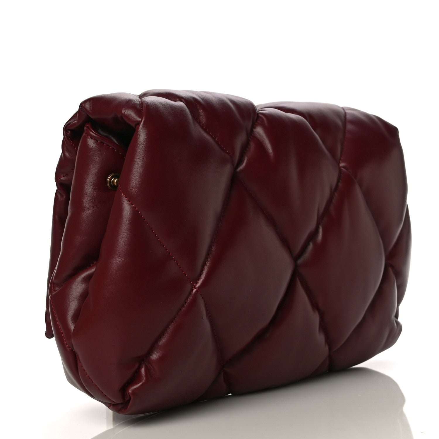 Balenciaga Nappa Calfskin Quilted Touch B Puffy Clutch Dark Red 3 of 10
