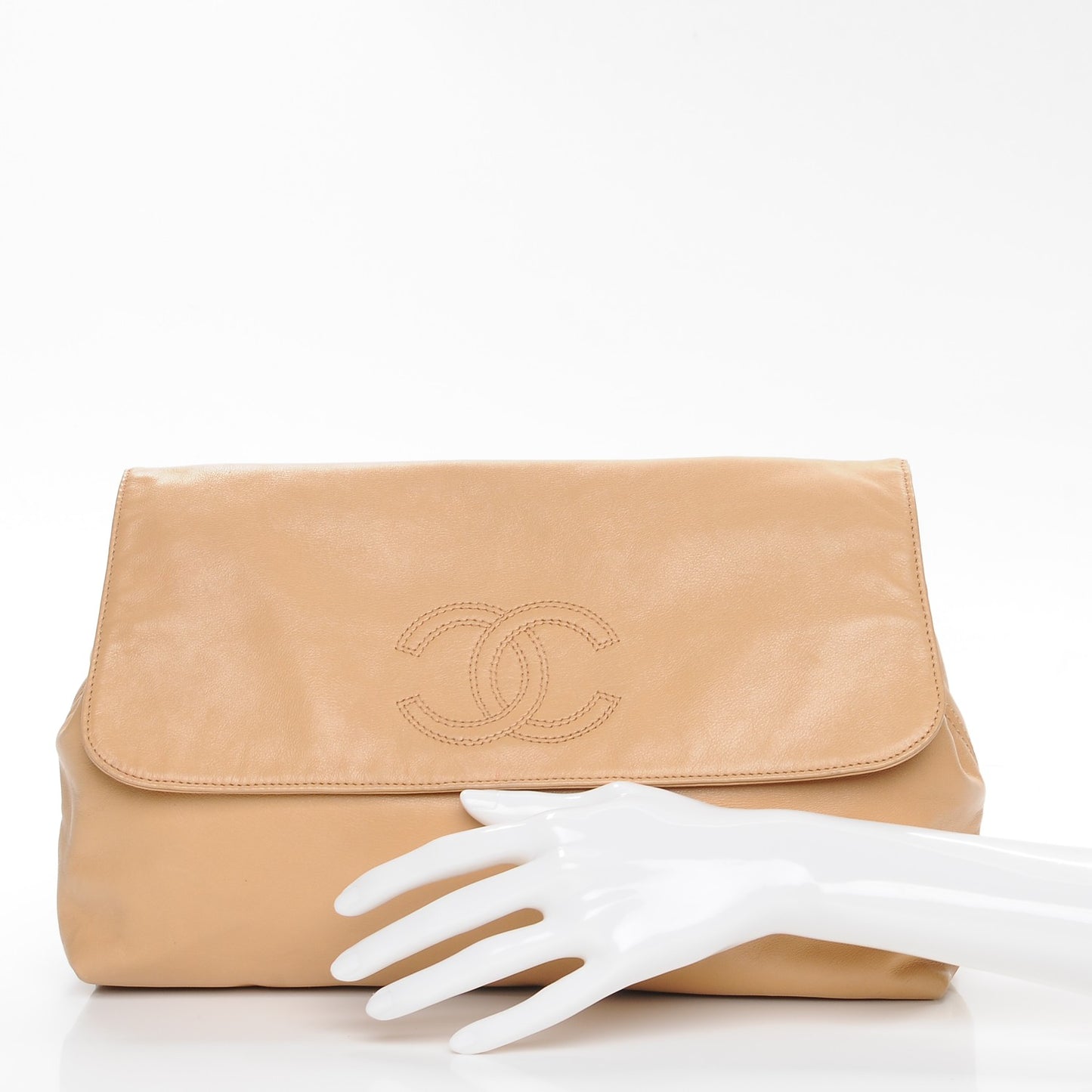 Lambskin CC Flap Clutch Beige