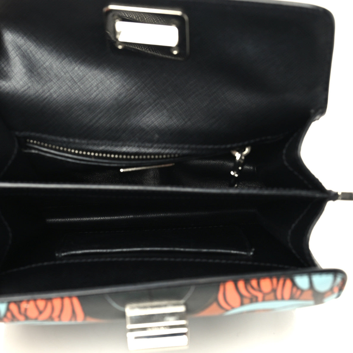 Prada Saffiano Stampata Print Shoulder Bag Black Multicolor 8 of 9
