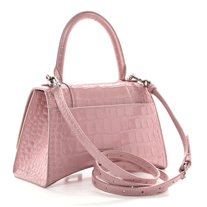 Balenciaga Shiny Calfskin Crocodile Embossed Small Hourglass Top Handle Bag Powder Pink 3 of 10