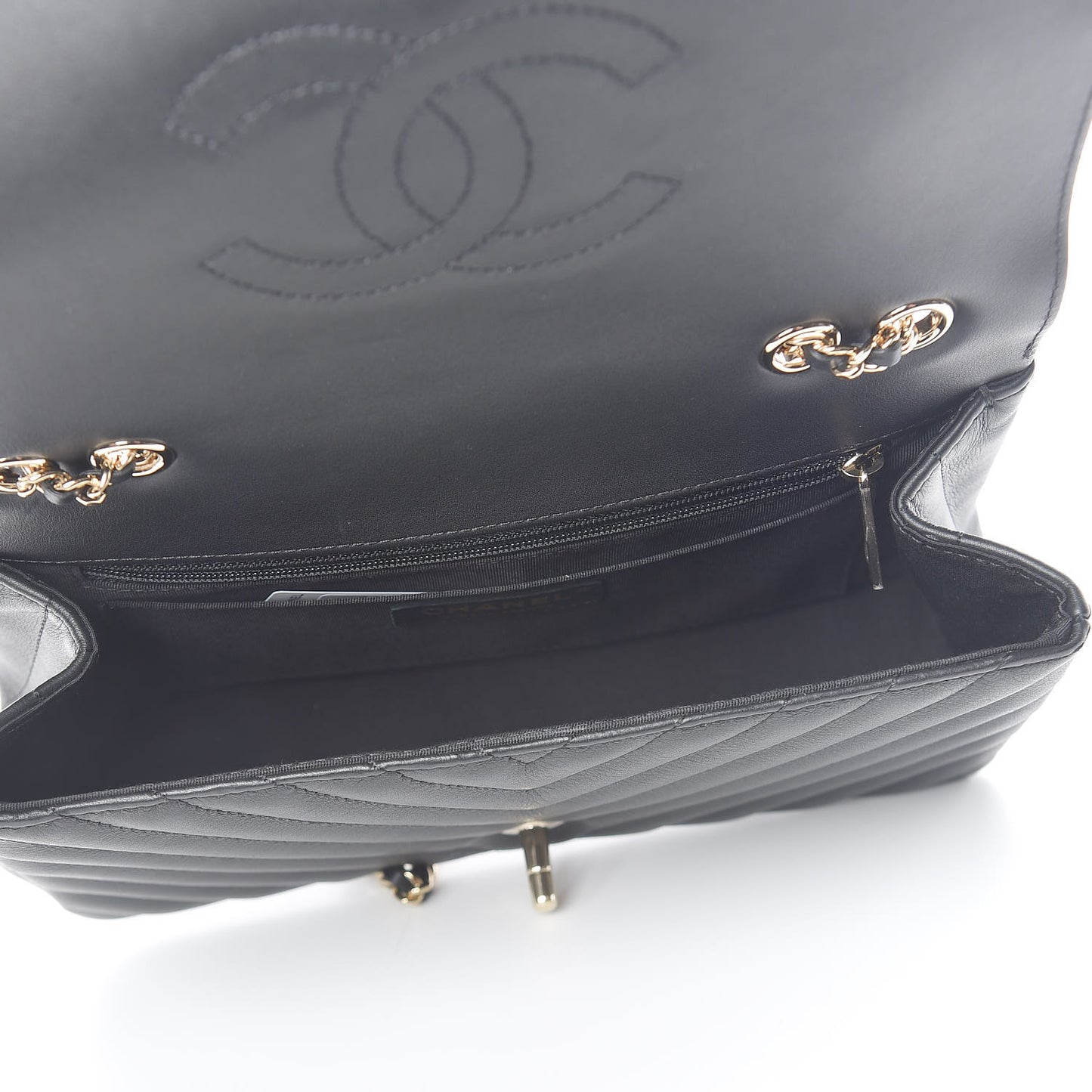 Calfskin Chevron Quilted Statement Flap Black