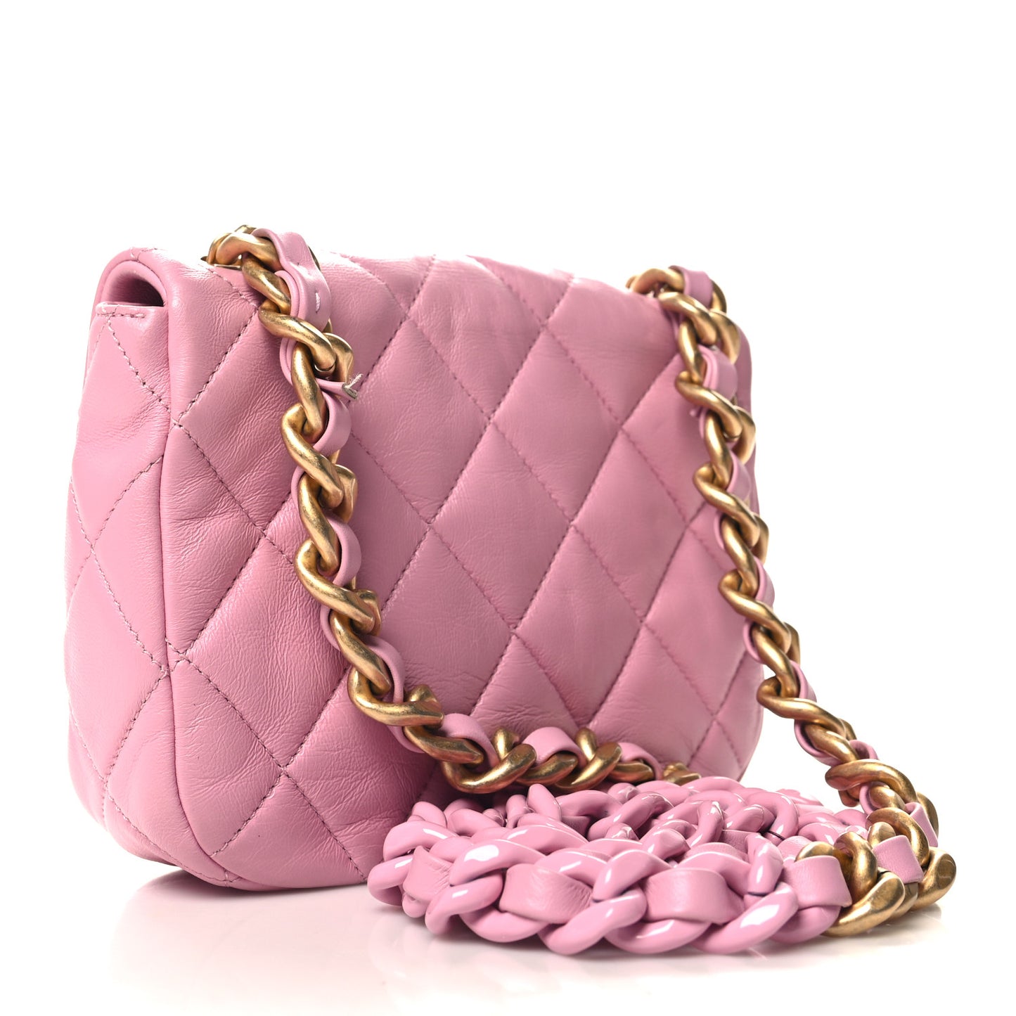 Lambskin Quilted Mini Lacquered Chain Flap Pink