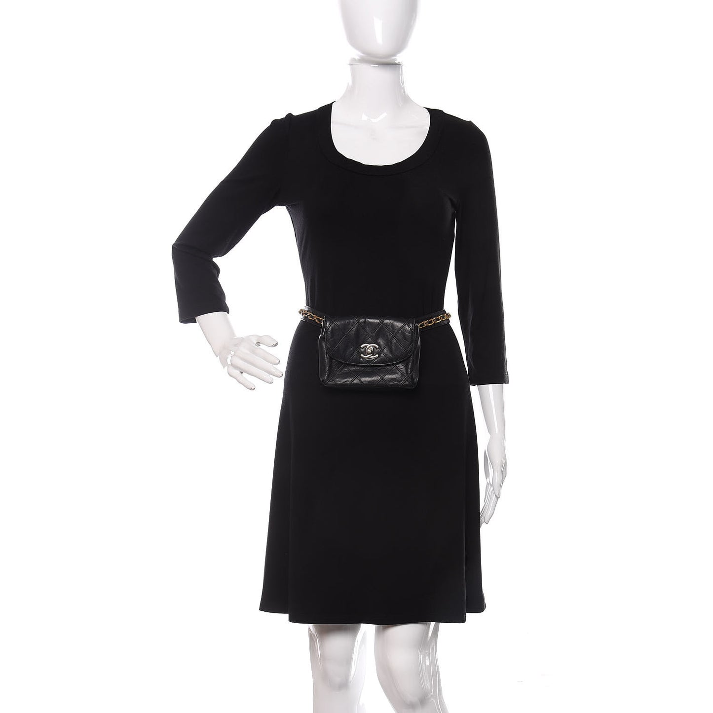 Calfskin Diamond Embossed Flap Waist Belt Bag Black