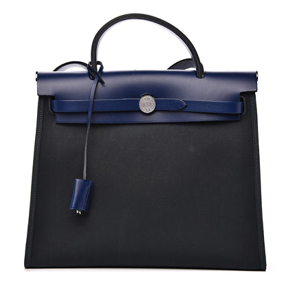Hermes Vache Hunter Toile Herbag Zip 31 PM Vert Cypress Bleu Saphir 1 of 14