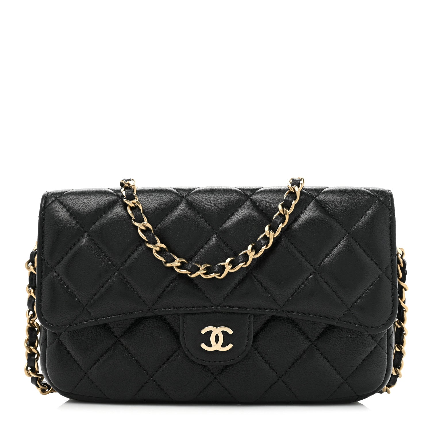 Chanel Lambskin Quilted Flap Phone Holder With Chain Black 1 of 11