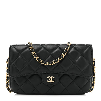 Chanel Lambskin Quilted Flap Phone Holder With Chain Black 1 of 11