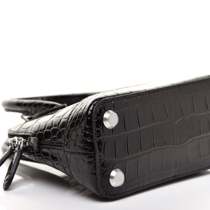 Balenciaga Shiny Calfskin Logo Crocodile Embossed XXS Ville Top Handle Bag Black White 6 of 10