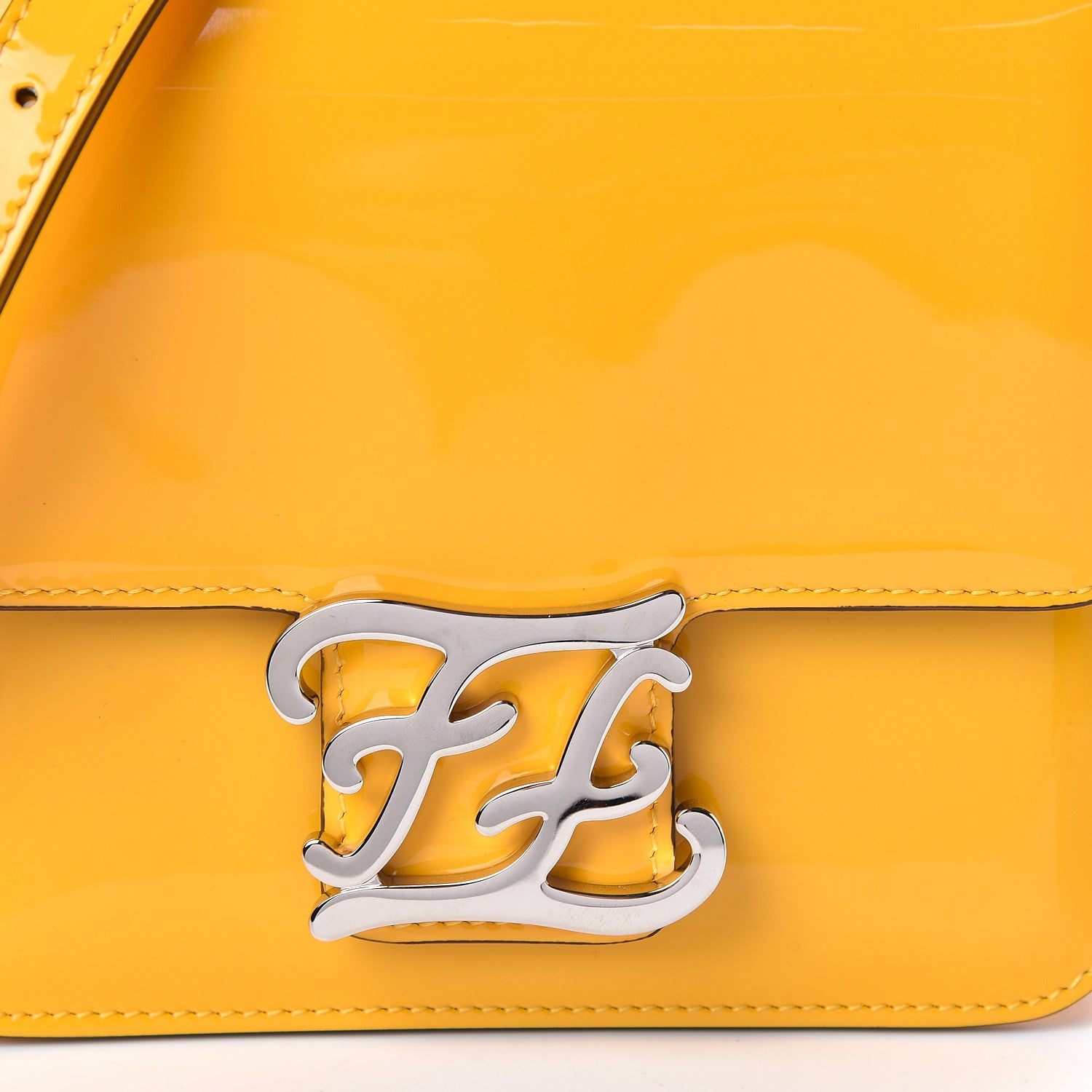 Fendi Vitello Vernice Mou Karligraphy Crossbody Bag Giallo 10 of 10