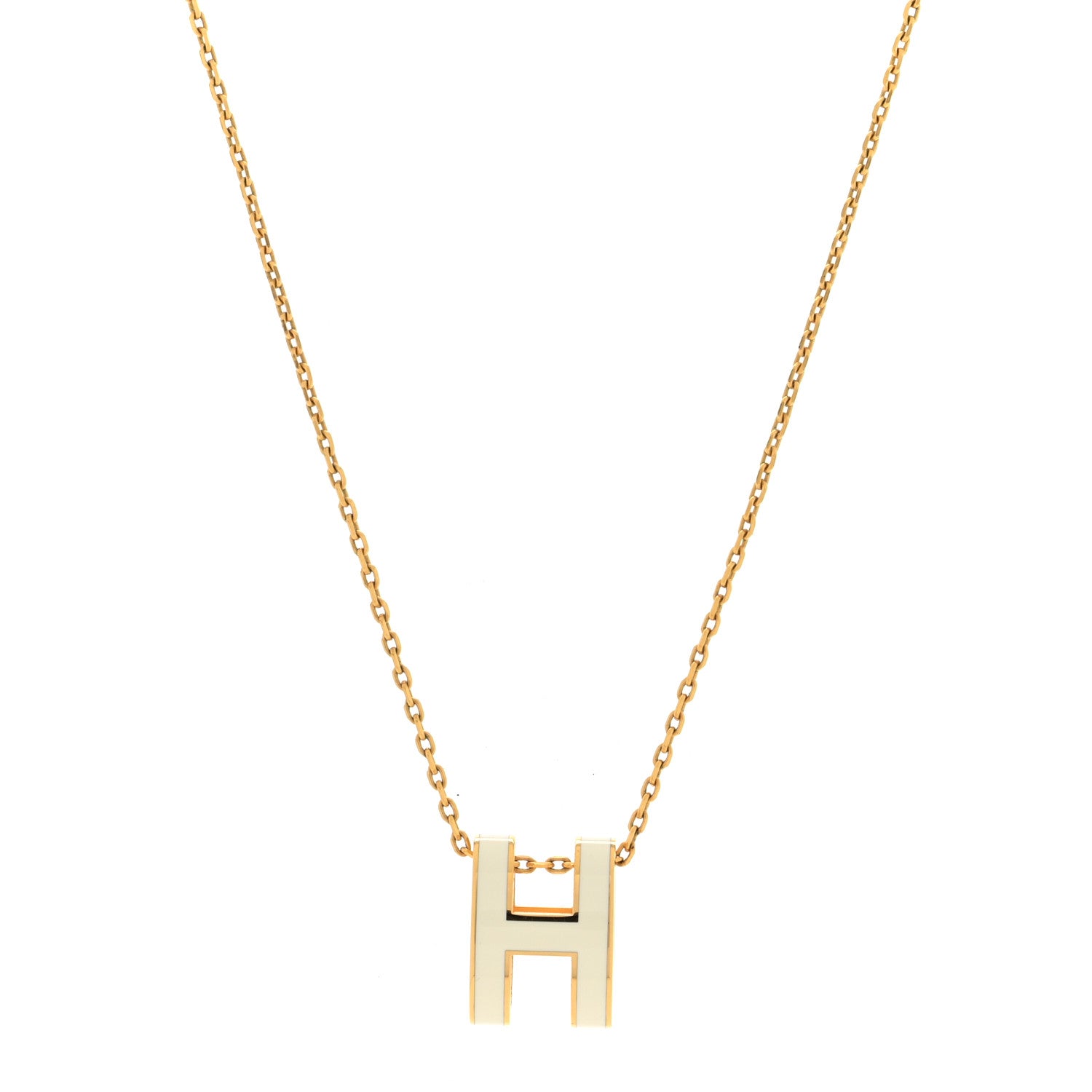Hermes Lacquered Gold Pop H Pendant Necklace White 1 of 6