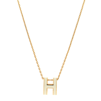Hermes Lacquered Gold Pop H Pendant Necklace White 1 of 6