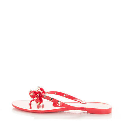 Valentino Garavani PVC Jelly Rockstud Bow Thong Sandals 40 Red 1 of 7