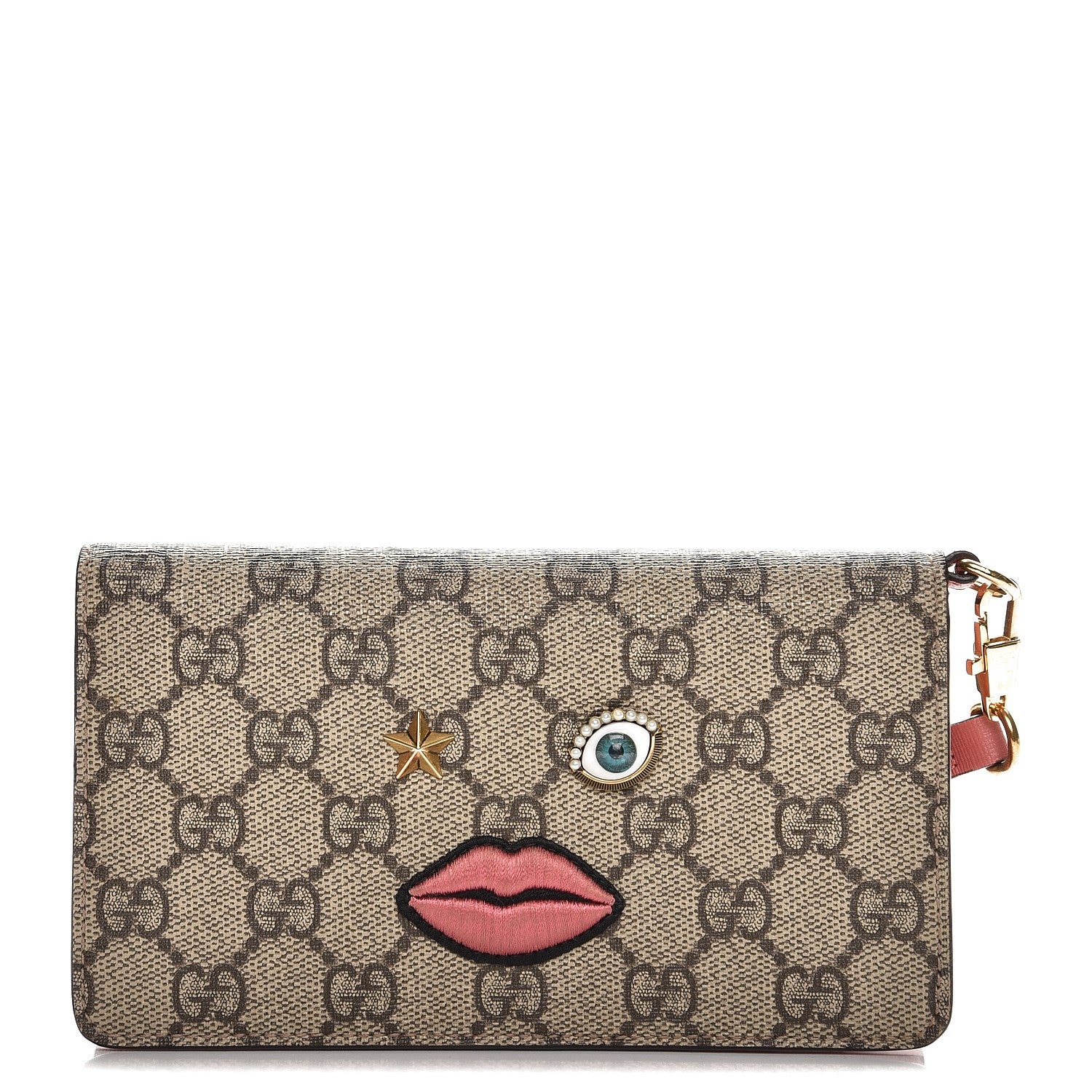 Gucci GG Supreme Monogram Embroidered Face iPhone 6 Case Wristlet Pink 1 of 7