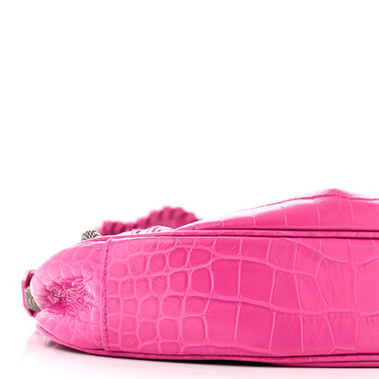 Balenciaga Extra Supple Calfskin Crocodile Embossed XS Le Cagole Shoulder Bag Lipstick Pink 10 of 11