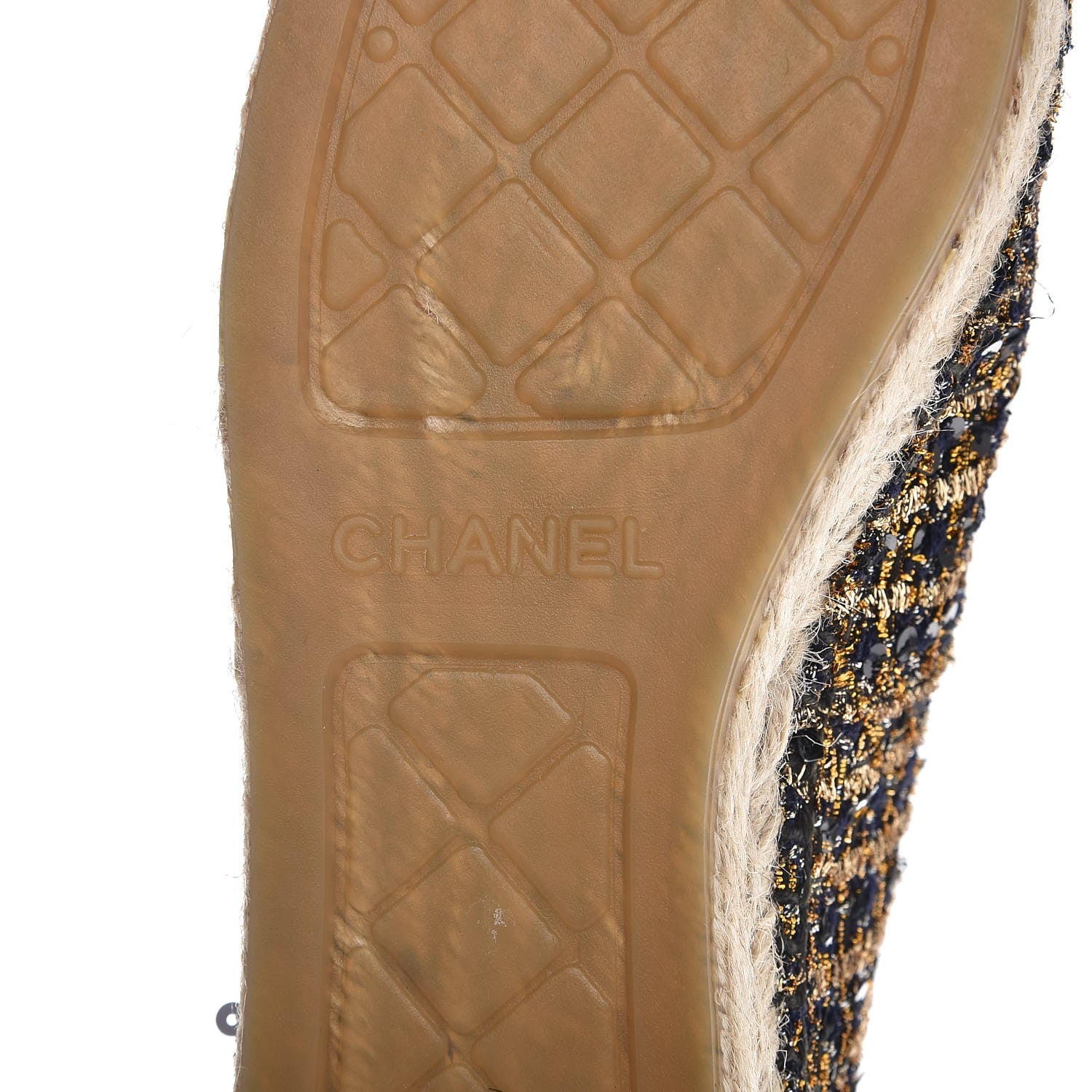 Chanel Metallic Tweed Sequin Grosgrain CC Espadrilles 37 Black Gold 7 of 10