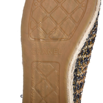 Chanel Metallic Tweed Sequin Grosgrain CC Espadrilles 37 Black Gold 7 of 10