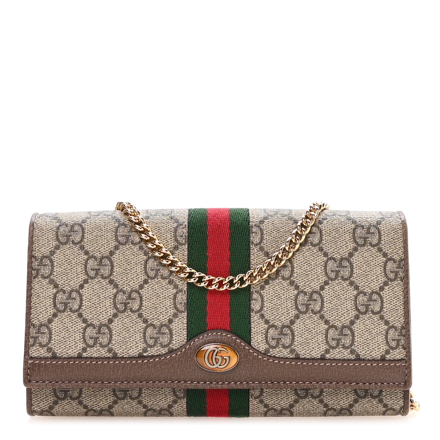 Gucci GG Supreme Monogram Web Ophidia Wallet On Chain Brown 1 of 12