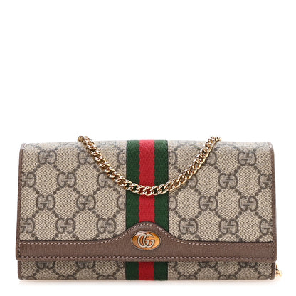 Gucci GG Supreme Monogram Web Ophidia Wallet On Chain Brown 1 of 12