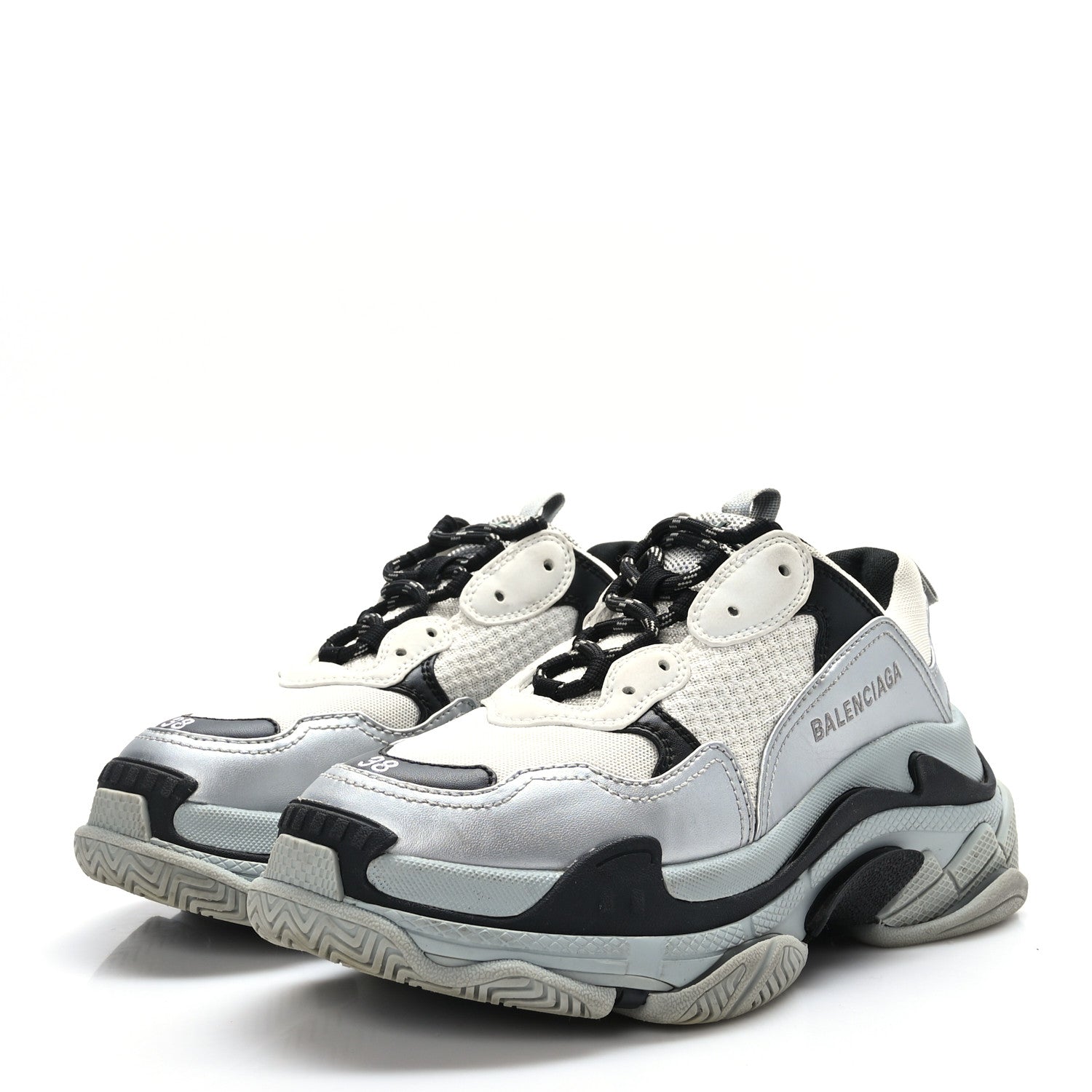 Balenciaga Metallic Fabric Mesh Womens Triple S Sneakers 38 Grey Dark Grey Black 3 of 6