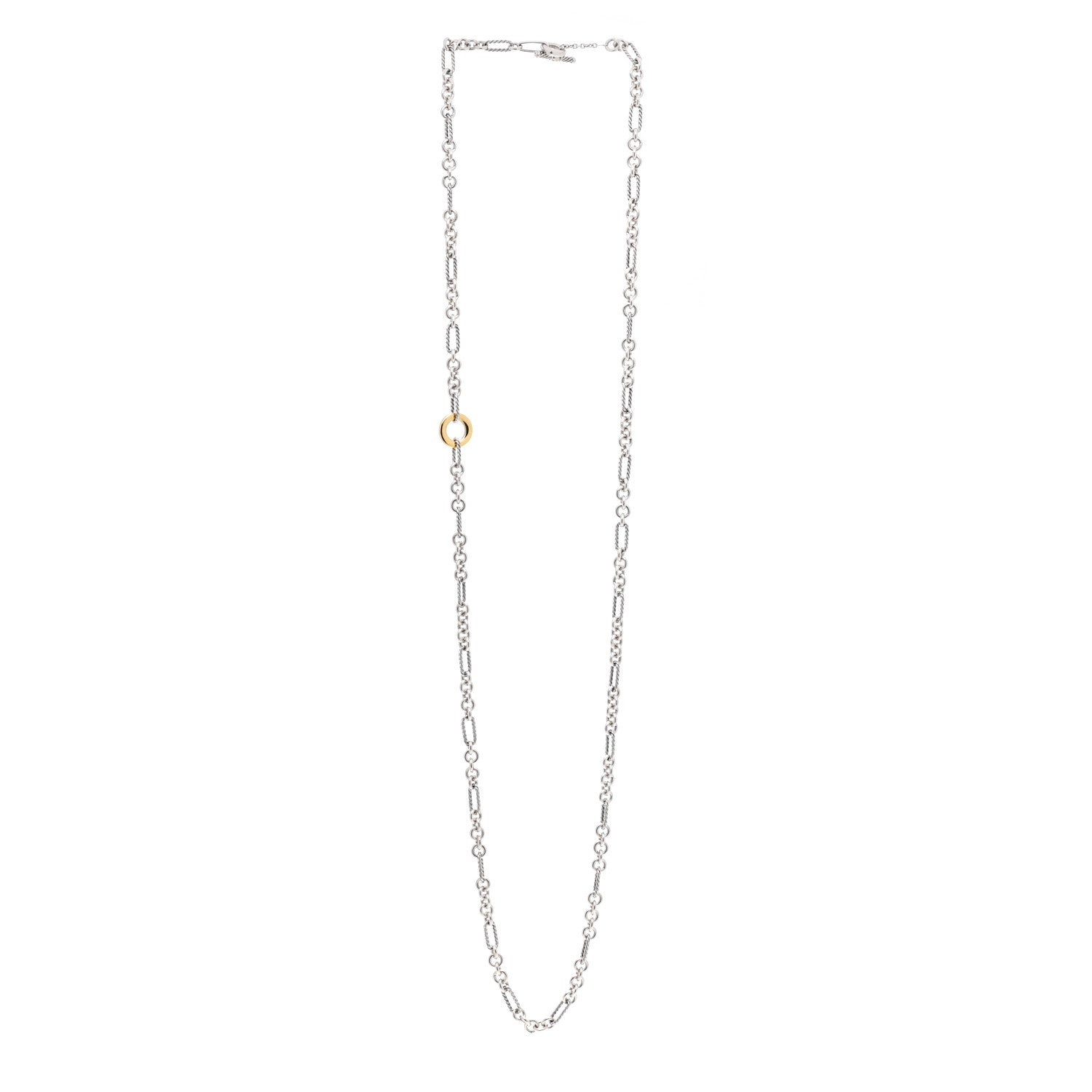 David Yurman Sterling Silver 18K Yellow Gold Figaro Two Tone Link Necklace 3 of 6