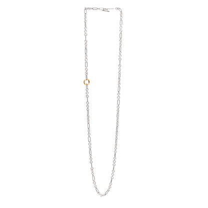 David Yurman Sterling Silver 18K Yellow Gold Figaro Two Tone Link Necklace 3 of 6