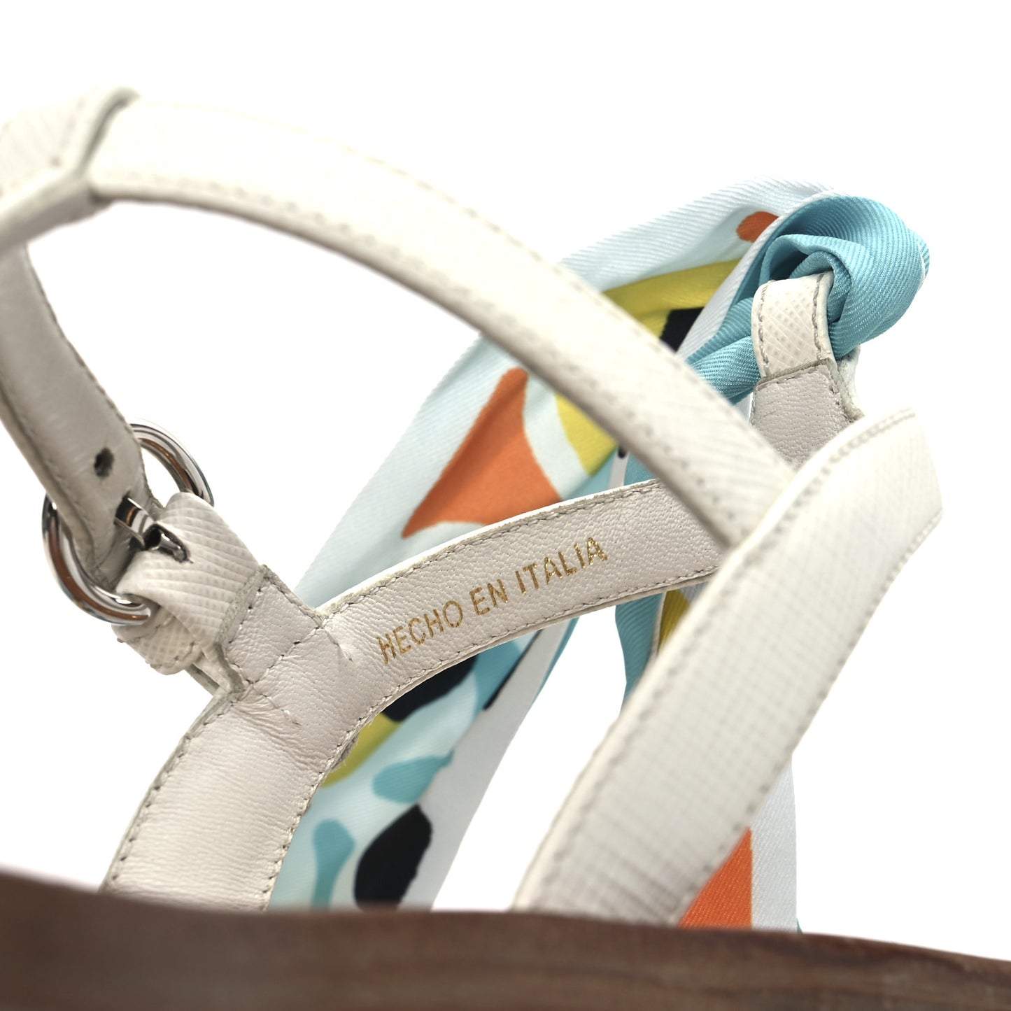 Saffiano Silk Tie Slingback Flat Thong Sandals 36 White