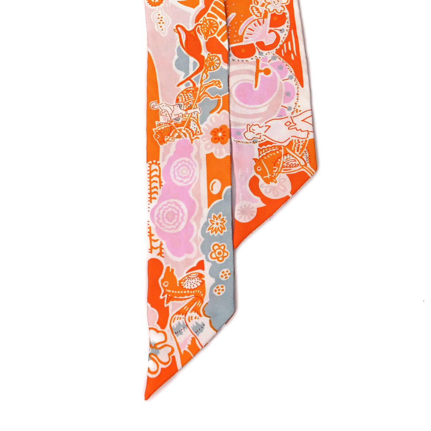Hermes Silk Bingata Twilly Orange Rose Gris 2 of 4