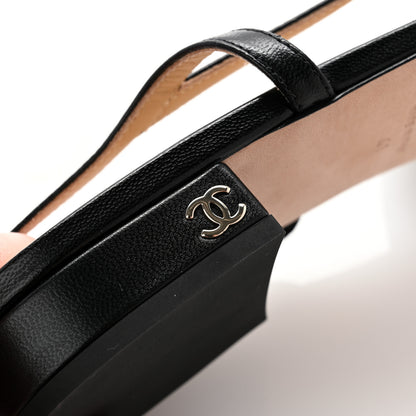 Chanel Goatskin Grosgrain Cap Toe CC Slingback Flats 41 Black 10 of 10