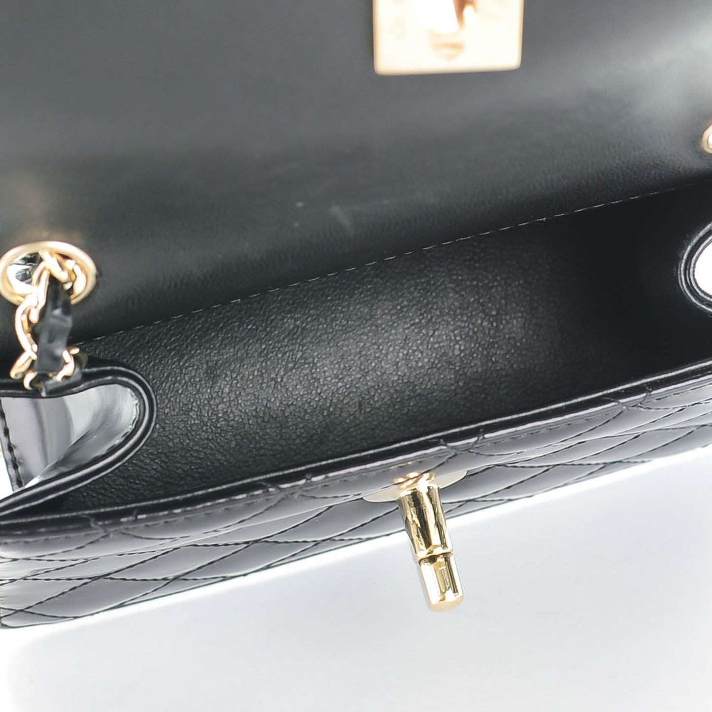 Glazed Calfskin Quilted Mini Square Flap Black