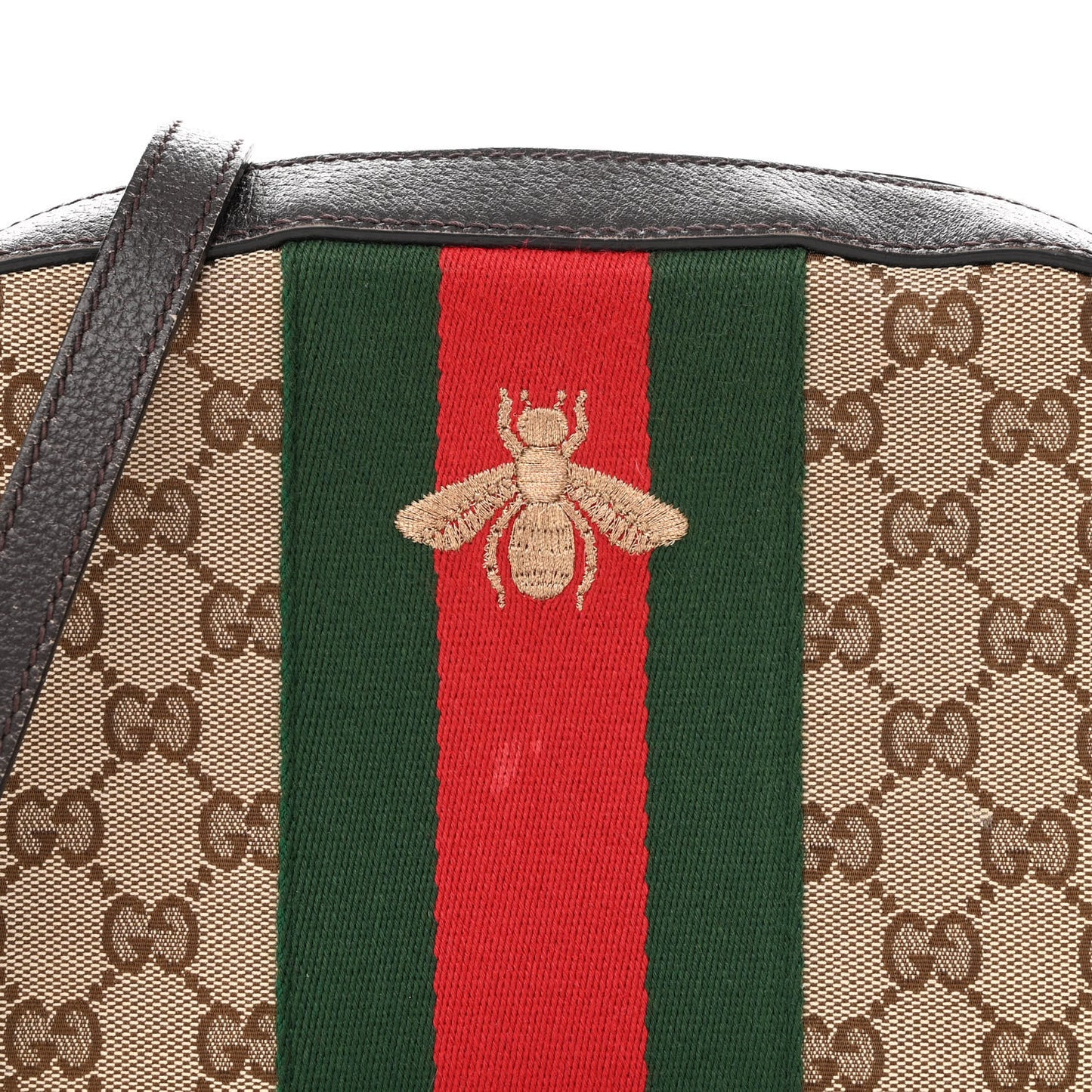 GG Supreme Monogram Web Small Webby Bee Shoulder Bag Dark Brown