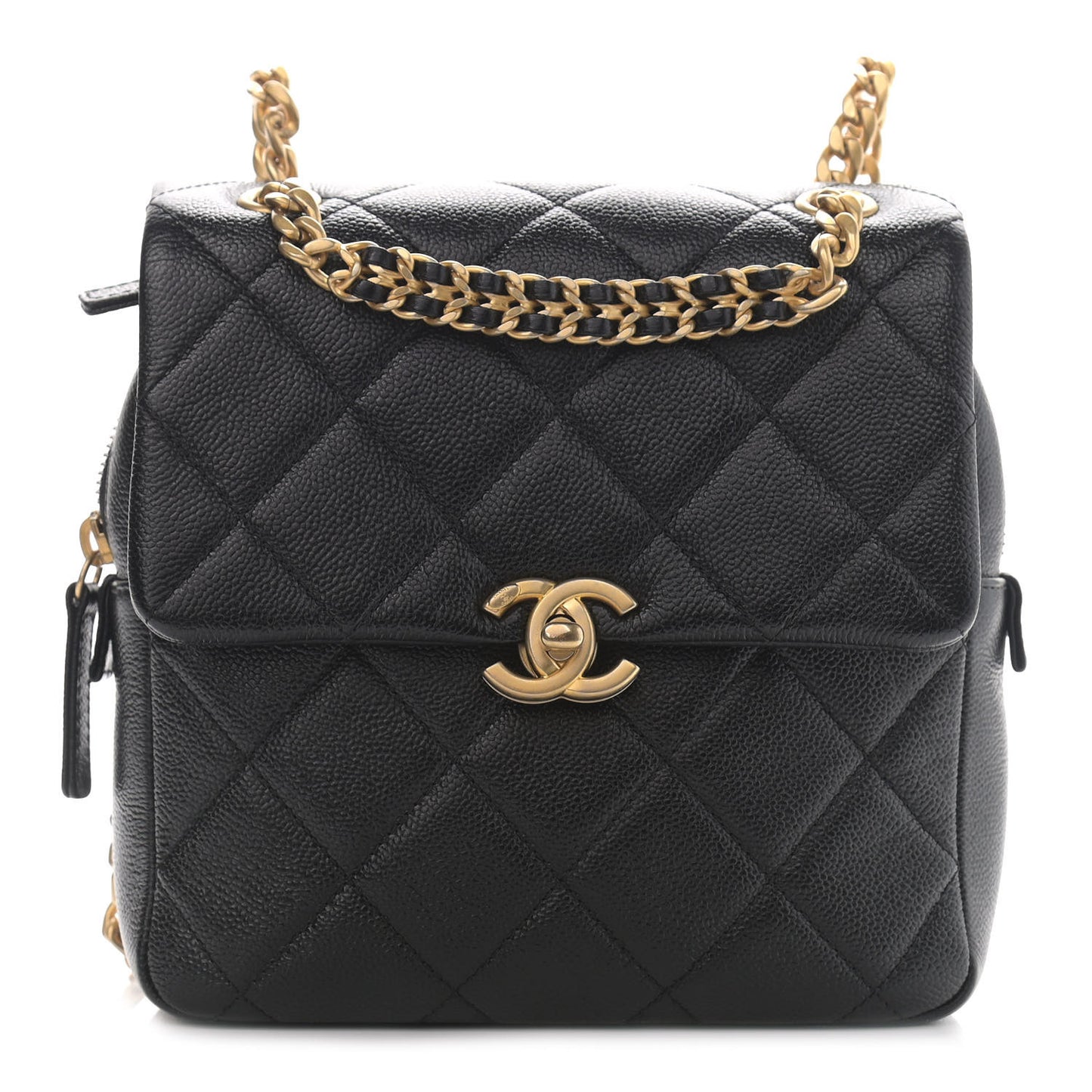 Shiny Caviar Quilted Chain Melody Backpack Black