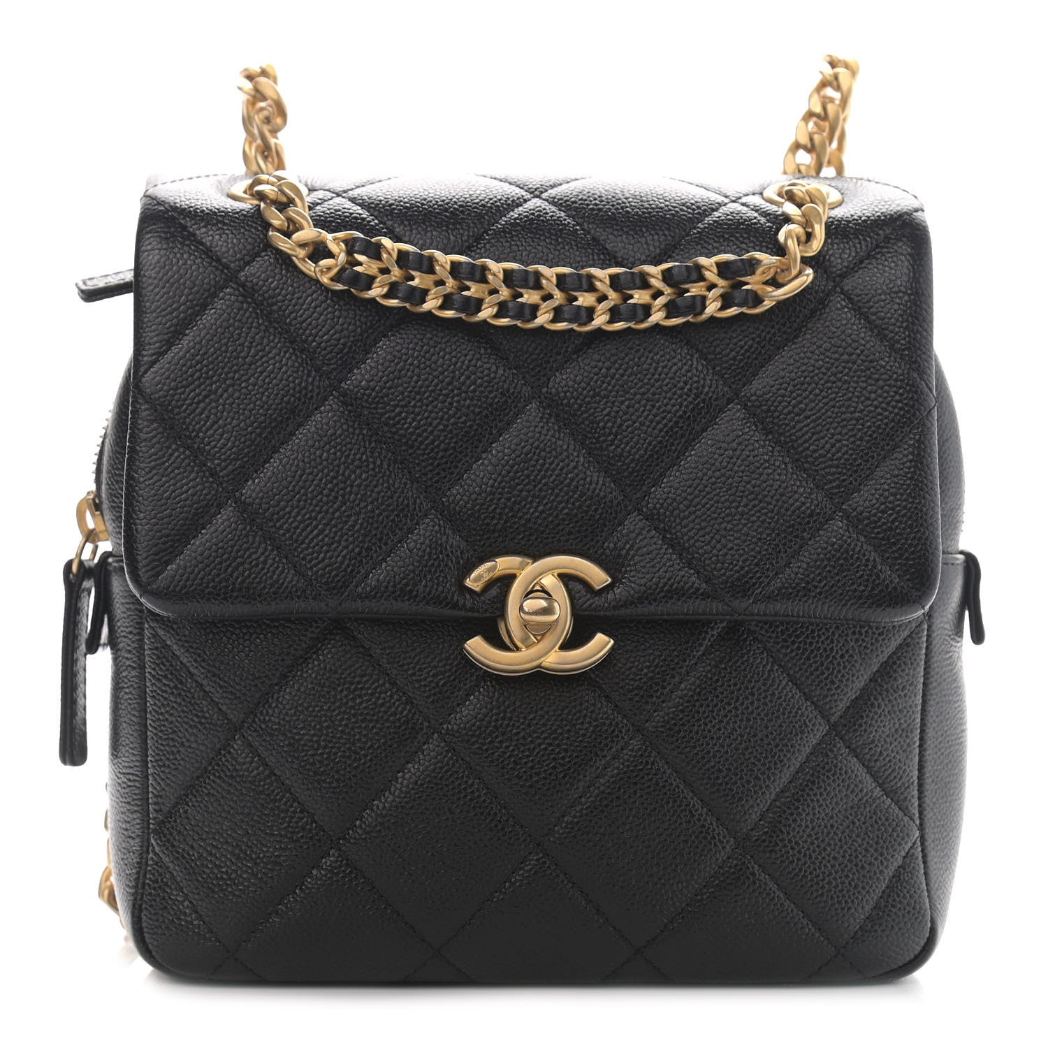 Chanel Shiny Caviar Quilted Chain Melody Backpack Black 1 of 9