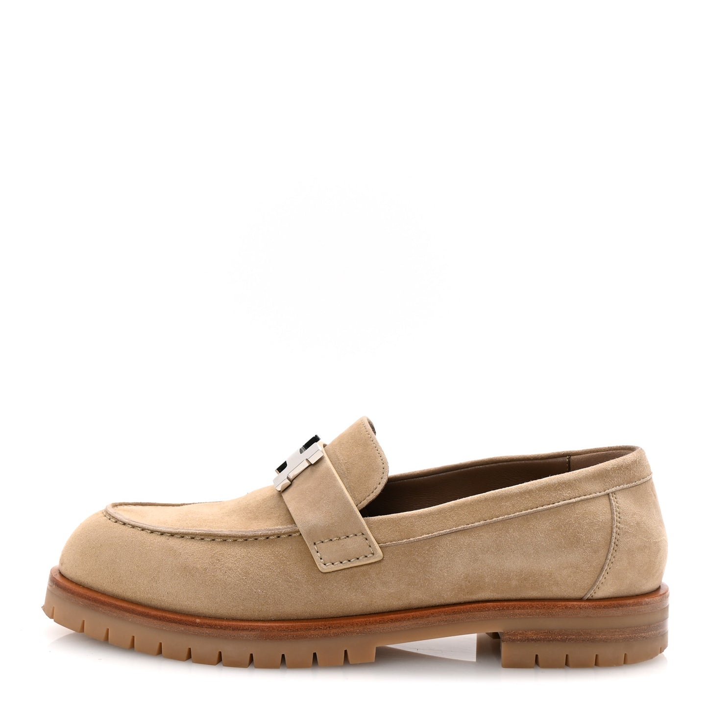 Suede Goatskin Womens Faubourg Loafers 36 Beige Argile