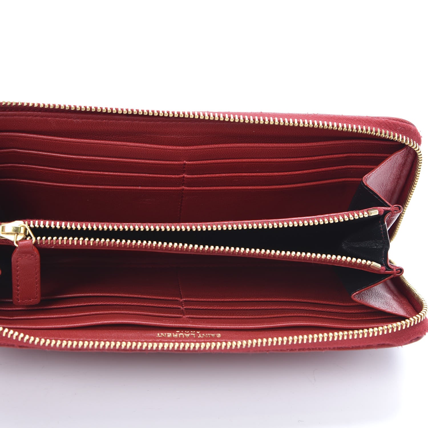 Saint Laurent Lambskin Matelasse Monogram Vicky Zip Around Wallet Rouge Eros 4 of 13
