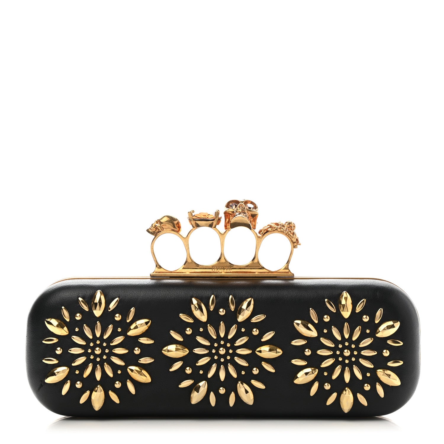 Alexander McQueen Nappa Studded Floral Knuckle Box Clutch Black 1 of 12