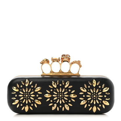 Alexander McQueen Nappa Studded Floral Knuckle Box Clutch Black 1 of 12