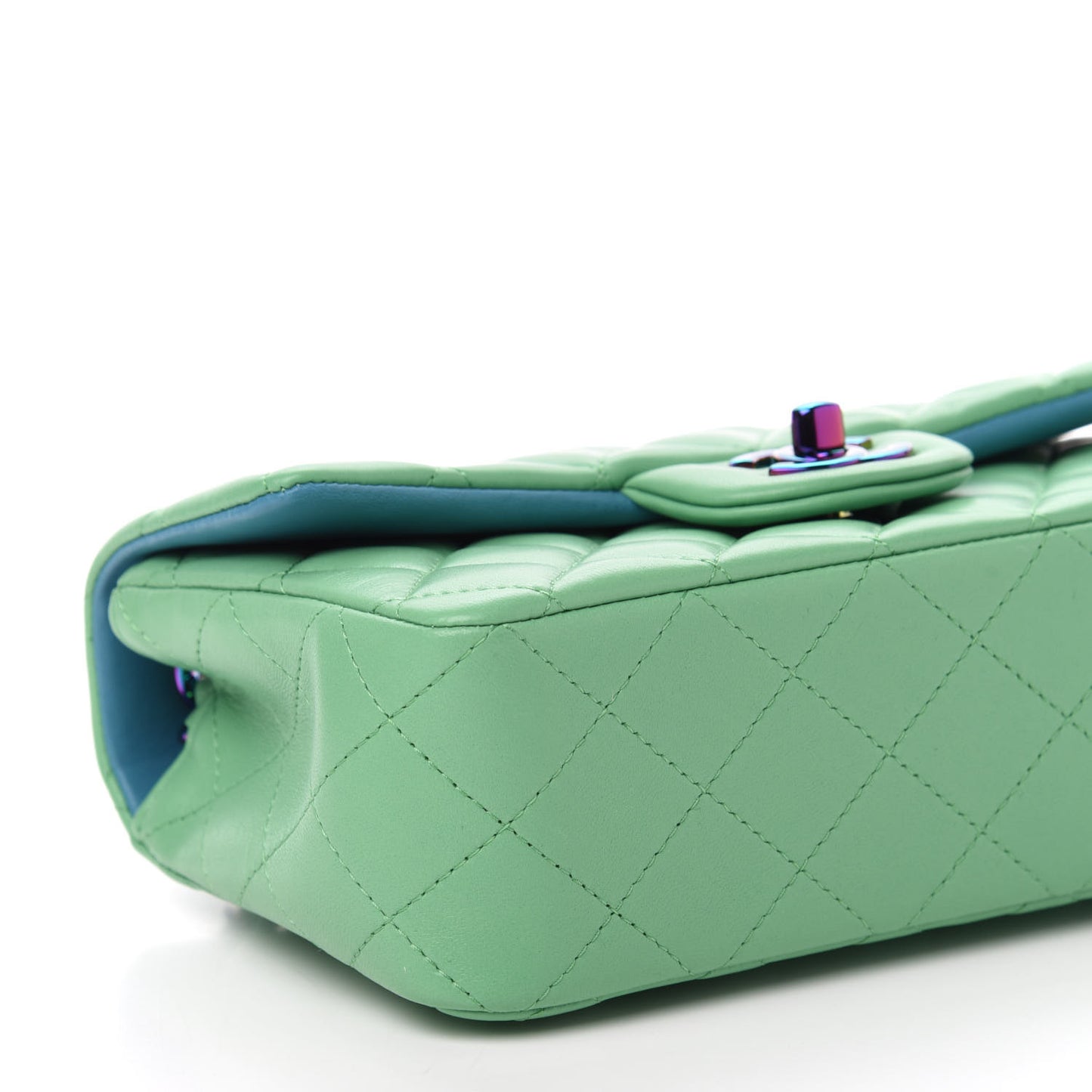 Lambskin Quilted Mini Rectangular Flap Green Blue