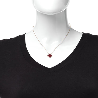 Van Cleef & Arpels 18K Yellow Gold Carnelian Vintage Alhambra Pendant Necklace 2 of 5