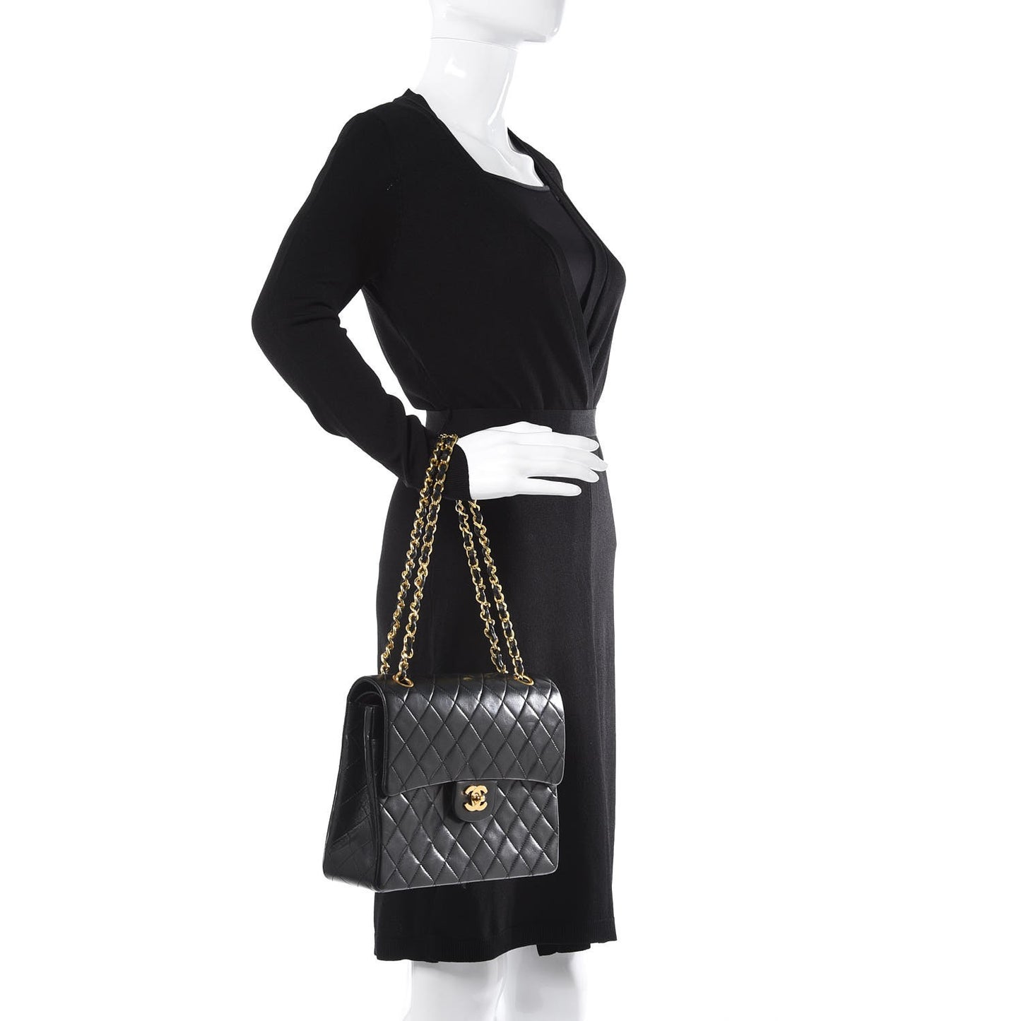 Lambskin Quilted Medium Double Flap Black