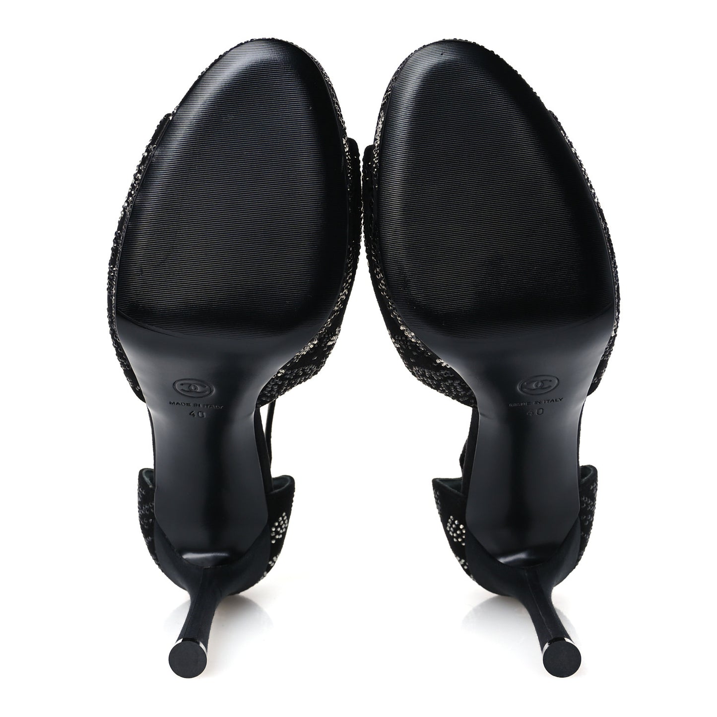 Suede Kidskin Strass CC Platform Sandals 40 Black Silver