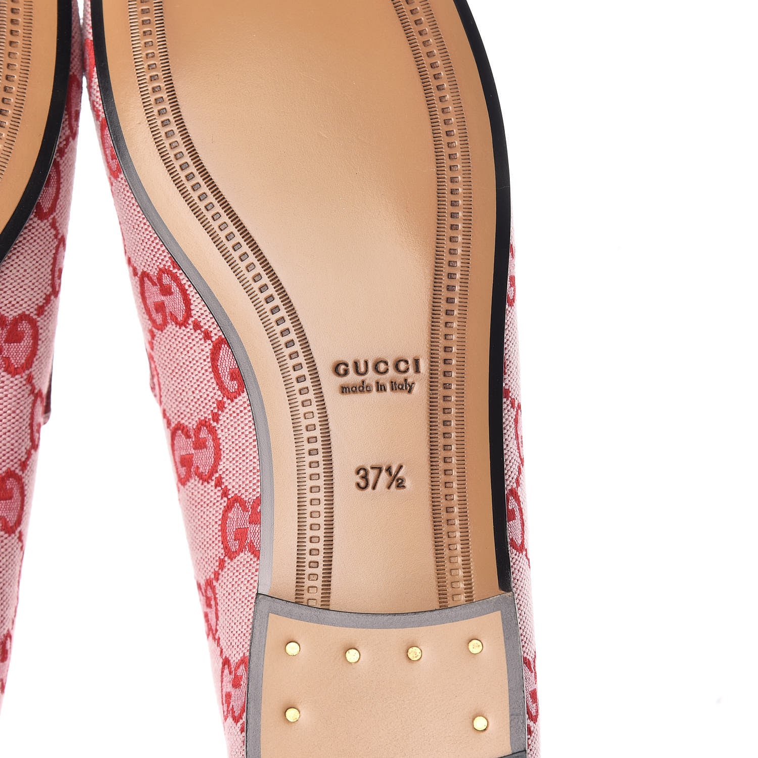 Gucci Canvas GG Monogram Horsebit Womens Jordaan Loafers 37.5 Gardenia Hibiscus Red 6 of 9
