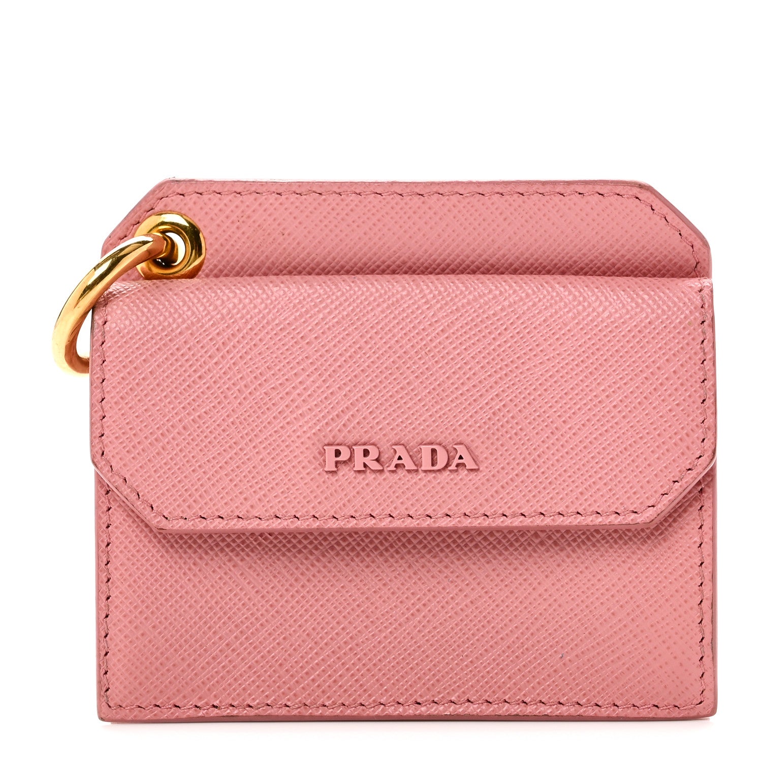 Prada Saffiano Key Ring Card Holder Wallet Petalo 1866770