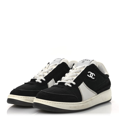 Chanel Suede Fabric Calfskin Womens CC Sneakers 41 Black White 4 of 13