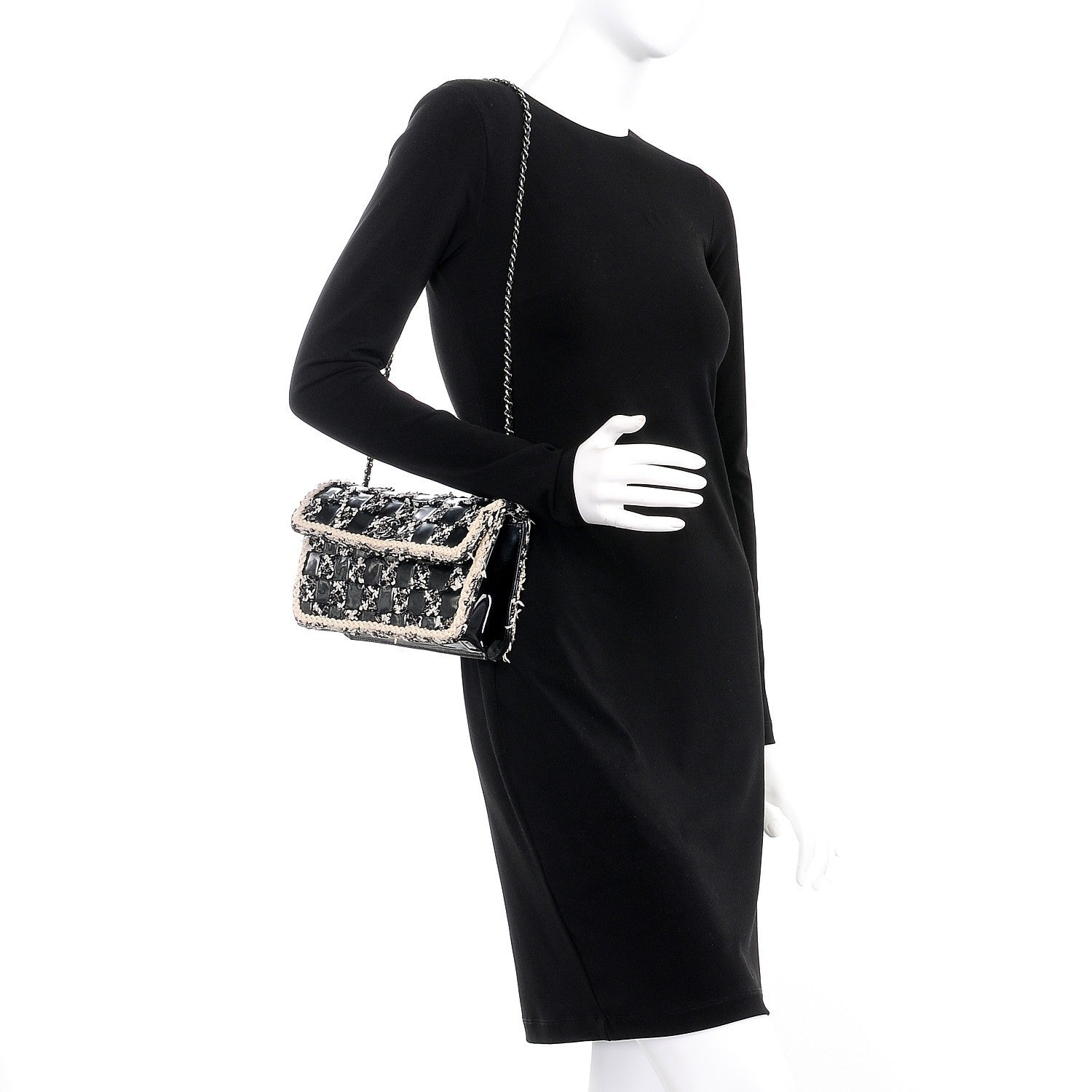 Chanel Tweed Vinyl Woven Medium Single Flap Black White 2 of 9