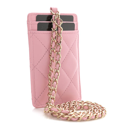 Chanel Lambskin Quilted Chanel Card Holder On Chain Pink 3 of 9