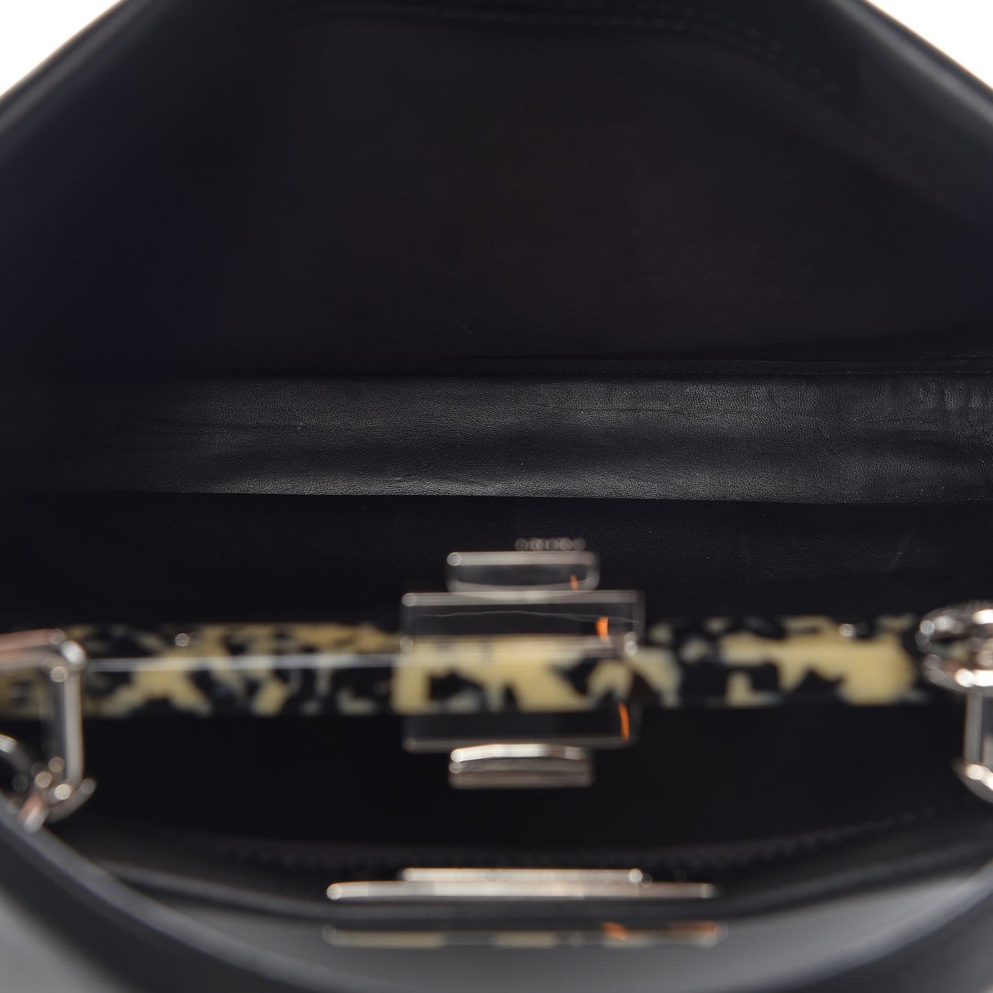 Vitello Dolce Shiny Nappa Plexglass Granite Medium Peekaboo Iconic Satchel Black