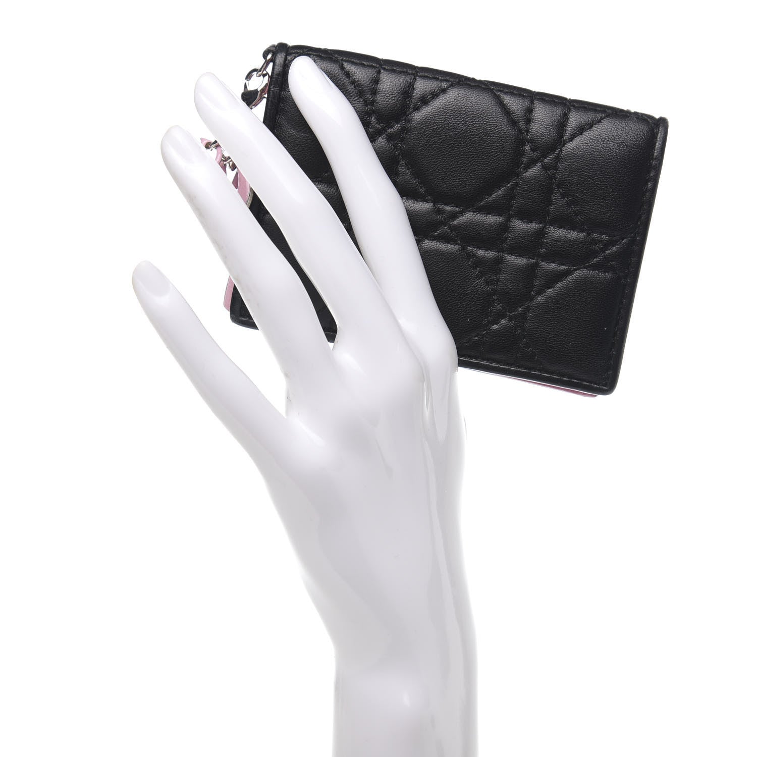 Christian Dior Lambskin Cannage Bi-Color Small Lady Dior Flap Card Holder Black Pink 2 of 8