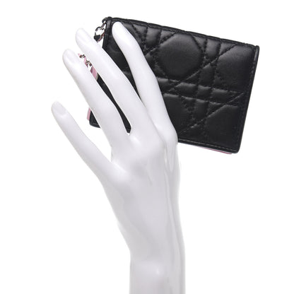 Christian Dior Lambskin Cannage Bi-Color Small Lady Dior Flap Card Holder Black Pink 2 of 8