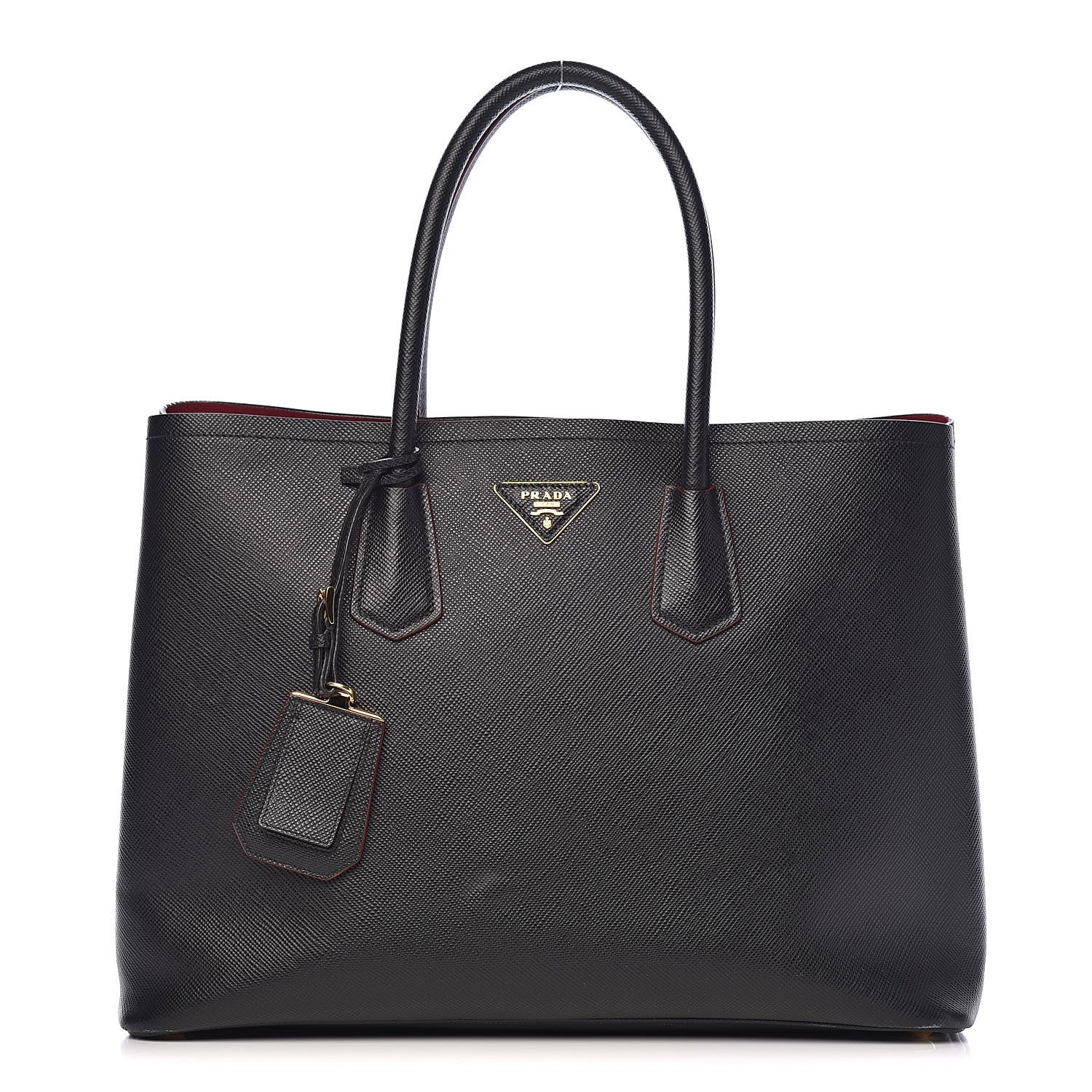 Prada Saffiano Cuir Large Double Bag Black Fuoco 1 of 15