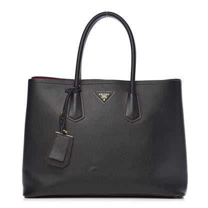 Prada Saffiano Cuir Large Double Bag Black Fuoco 1 of 15